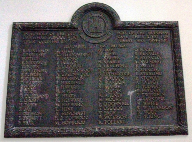 Farnham Grammar School War Memorial Plaque 1914-1918