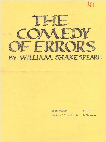 Programme cover for the Farnham College production of The Comedy of Errors 1978