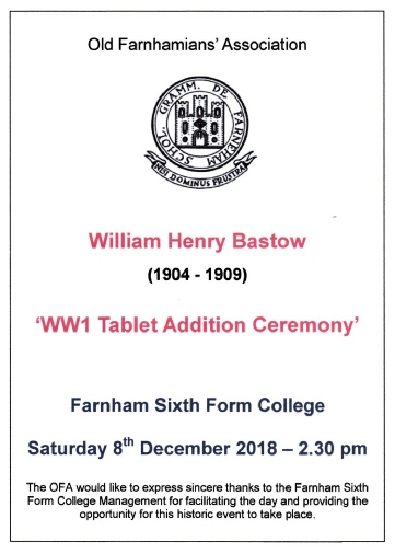 William Henry Bastow leaflet December 2018